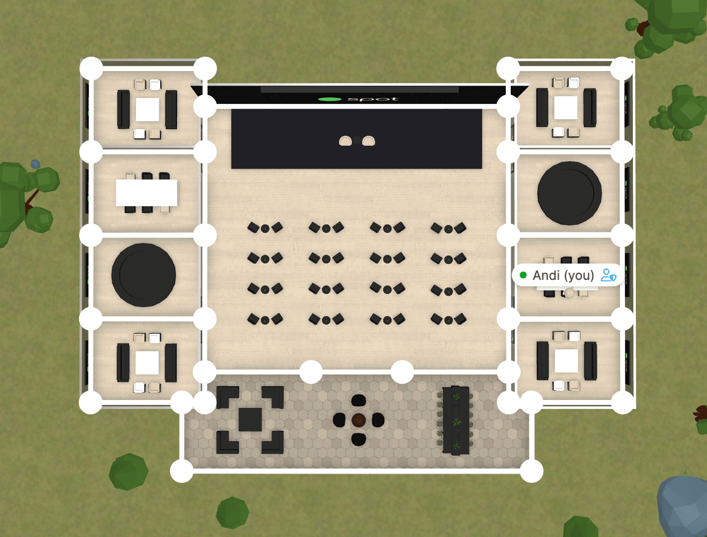 Editor de planta baixa de um espaço para eventos