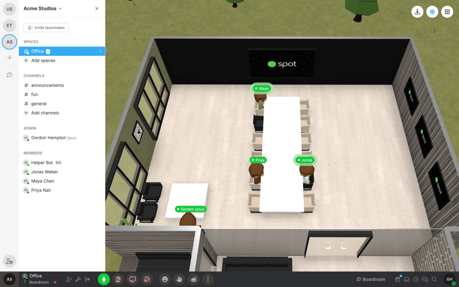 A meeting being transcribed live in a Spot boardroom